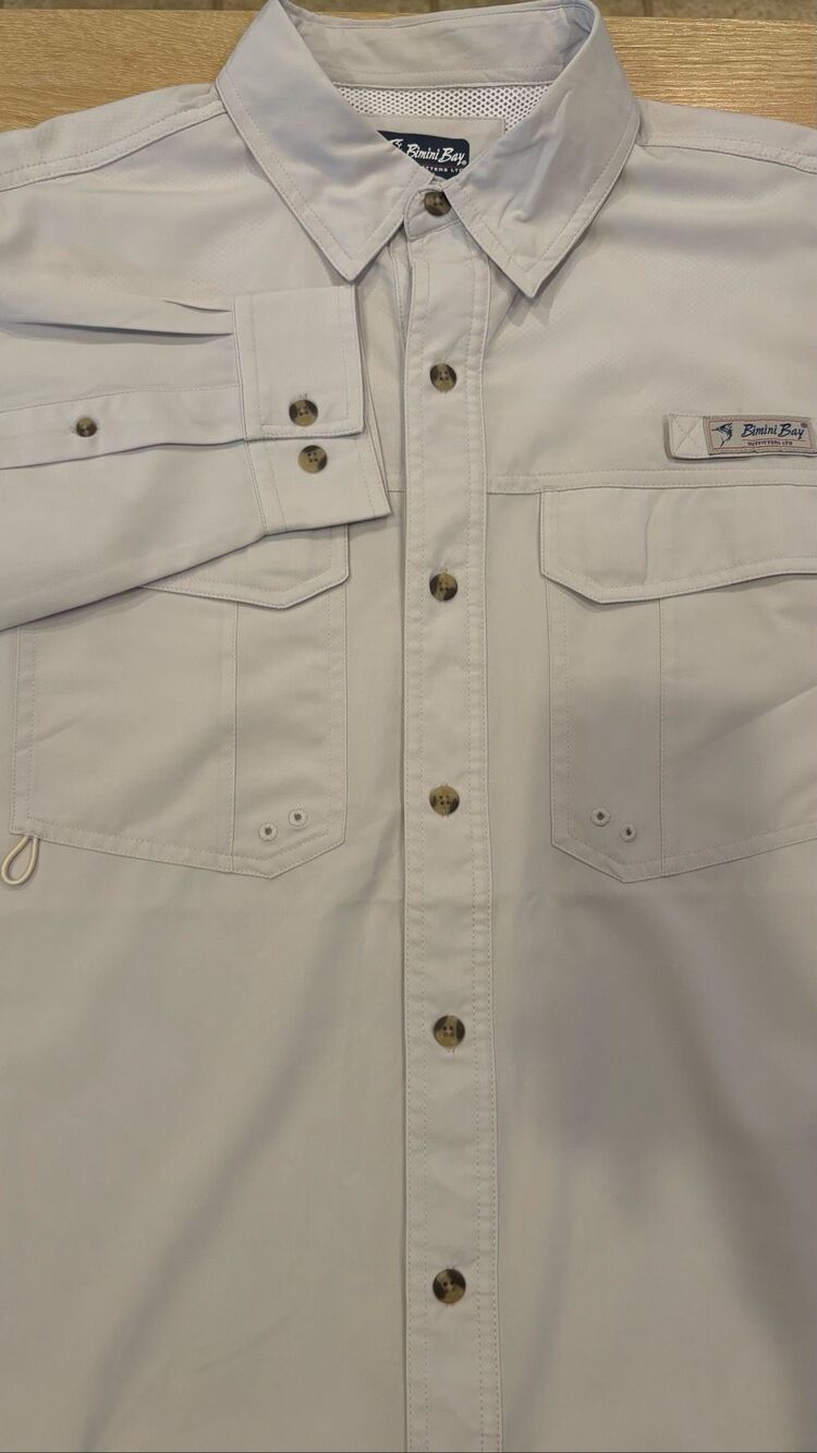 Bimini Bay Outfitters Men's Fishing Shirt Beige Long Sleeve Vented Size Large 11